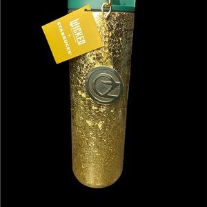 Starbucks Wicked Gold Tumbler with Green Lid 16oz NWT